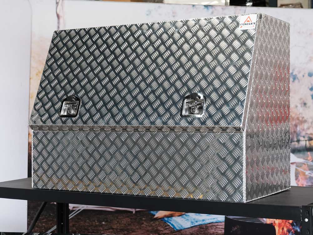 F3 ALUMINIUM 3/4 HALF SIDE OPENING UTE TOOLBOX FOR SALE WITH ADJUSTABLE SHELF (1200MM X 600MM X 850MM) - Image 2