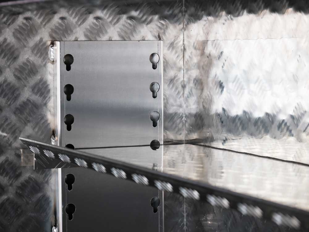 F3 ALUMINIUM 3/4 HALF SIDE OPENING UTE TOOLBOX FOR SALE WITH ADJUSTABLE SHELF (1200MM X 600MM X 850MM) - Image 7