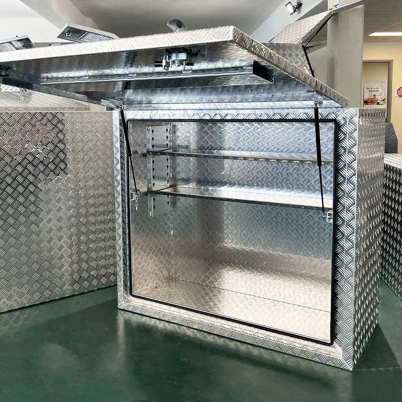 TK1 FULL SIDE OPENING DOOR TRUCK BOX FOR SALE WITH 2 SHELVES (1400MM X 600MM X 1200MM) - Image 5