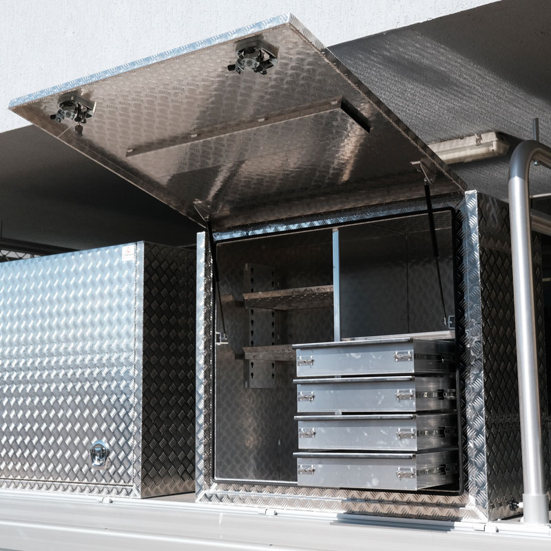 TK3 FULL SIDE OPENING DOOR TRUCK BOX FOR SALE WITH 4 BUILT-IN DRAWERS (1400MM X 600MM X 1200MM) - Image 2