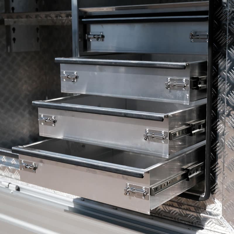 TK3 FULL SIDE OPENING DOOR TRUCK BOX FOR SALE WITH 4 BUILT-IN DRAWERS (1400MM X 600MM X 1200MM) - Image 8