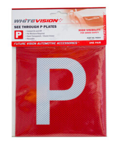 SEE THROUGH P PLATES - White P on Red Background